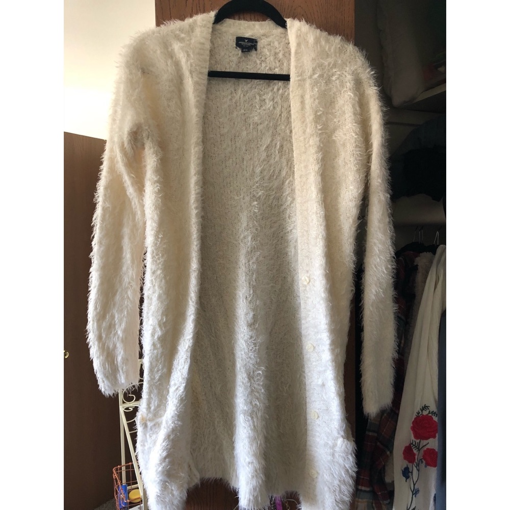 Fuzzy White American Eagle Cardigan